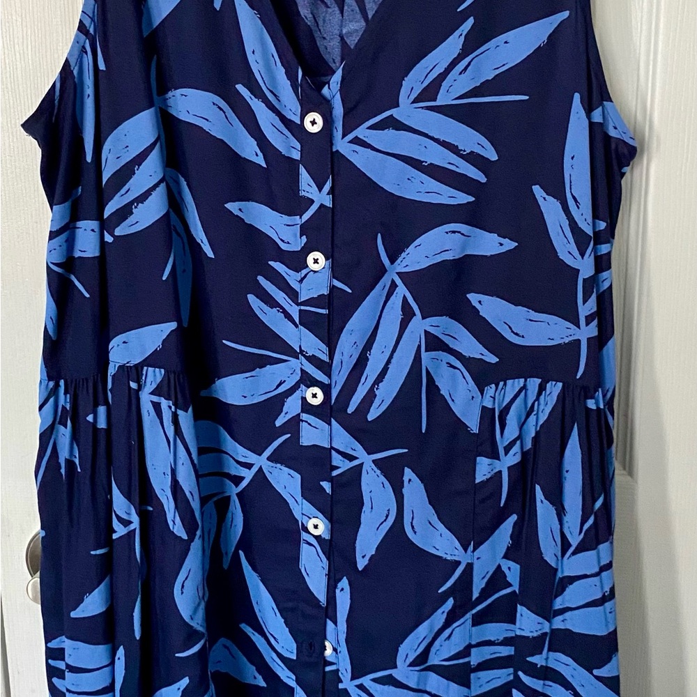 Mud Pie Navy and Blue Leaf Print Sun Dress NEW!!